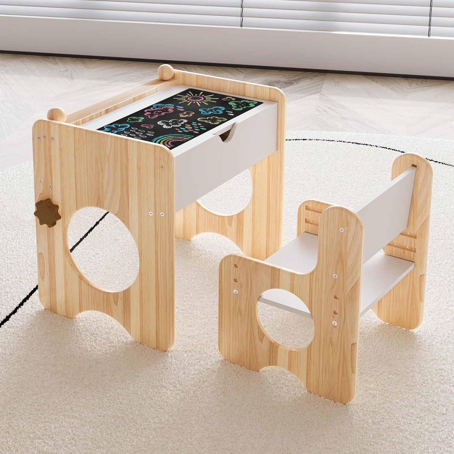 Wooden Toddler Toy Table Early Education Table and Chair Portable Combination Children's Learning Desk Table and Chair Integrated Building Block Table