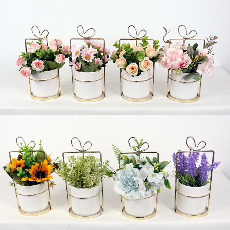 Small and Fresh Home Decoration Study Bedroom Flower Pot Ceramic Vase Bundle Living Room Artificial Flower Ornament