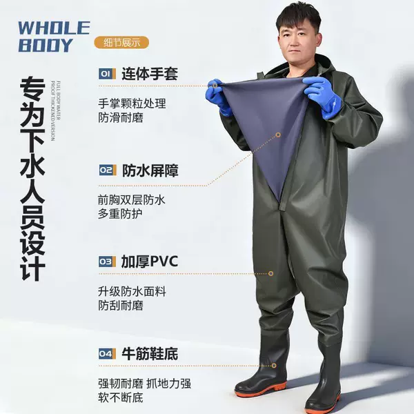 Full-Body One-Piece Thickened Fishing Suit, Wear-Resistant, Fully Enclosed, Non-Slip, Waterproof, for Catching Fish and Fishing