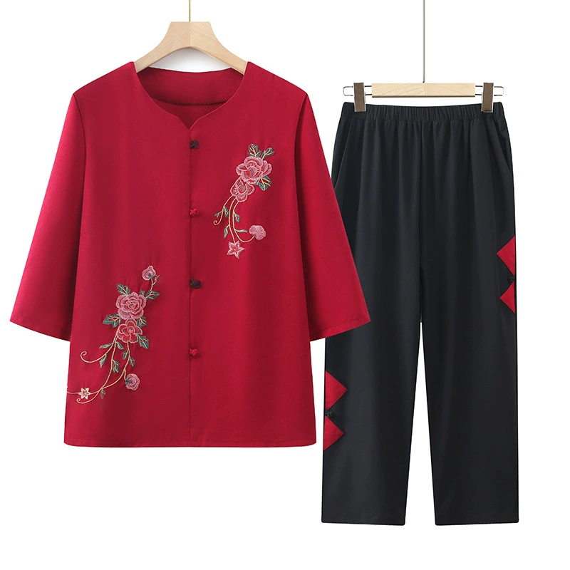 Летняя одежда для пожилых для матери, комплект, футболка, для среднего возраста