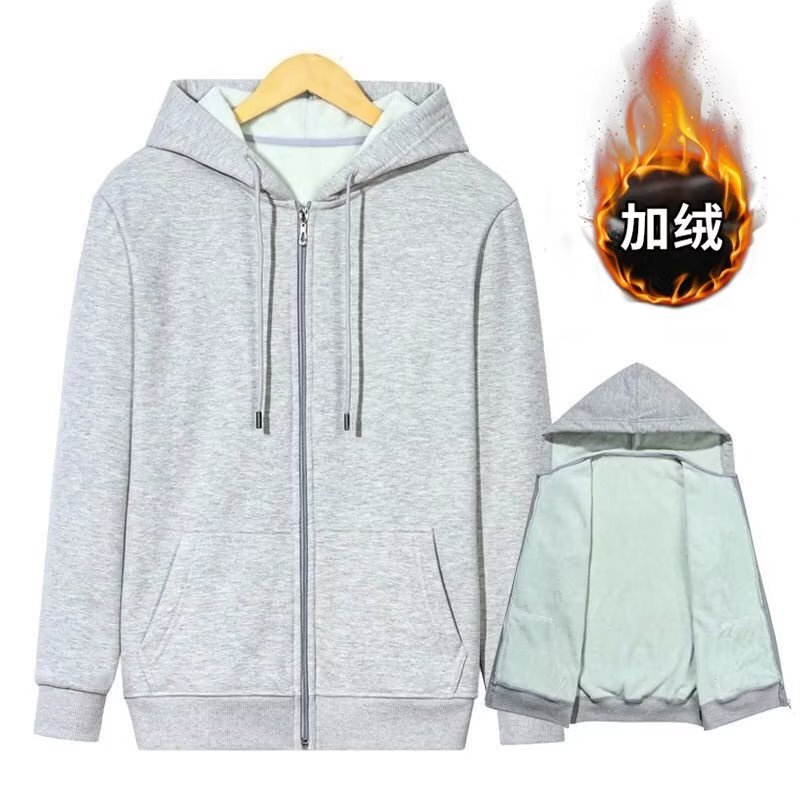 Cross-border autumn and winter fleece-lined hooded sweater men's loose leisure fashion brand warm solid color coat to figure printing Cross-border autumn and winter fleece-lined hooded sweater men's loose leisure fashion brand warm solid color coat to figure printing