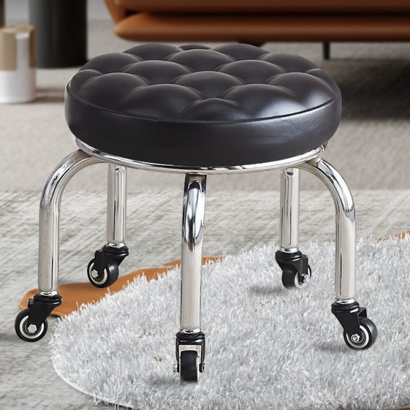 Маленький вращающийся табурет с колесиками для домашнего использования, низкий металлический табурет, вращающийся круглый табурет, бесшовная скамейка, бесшумный обучающий табурет для малышей, раздвижной табурет для маникюра.
