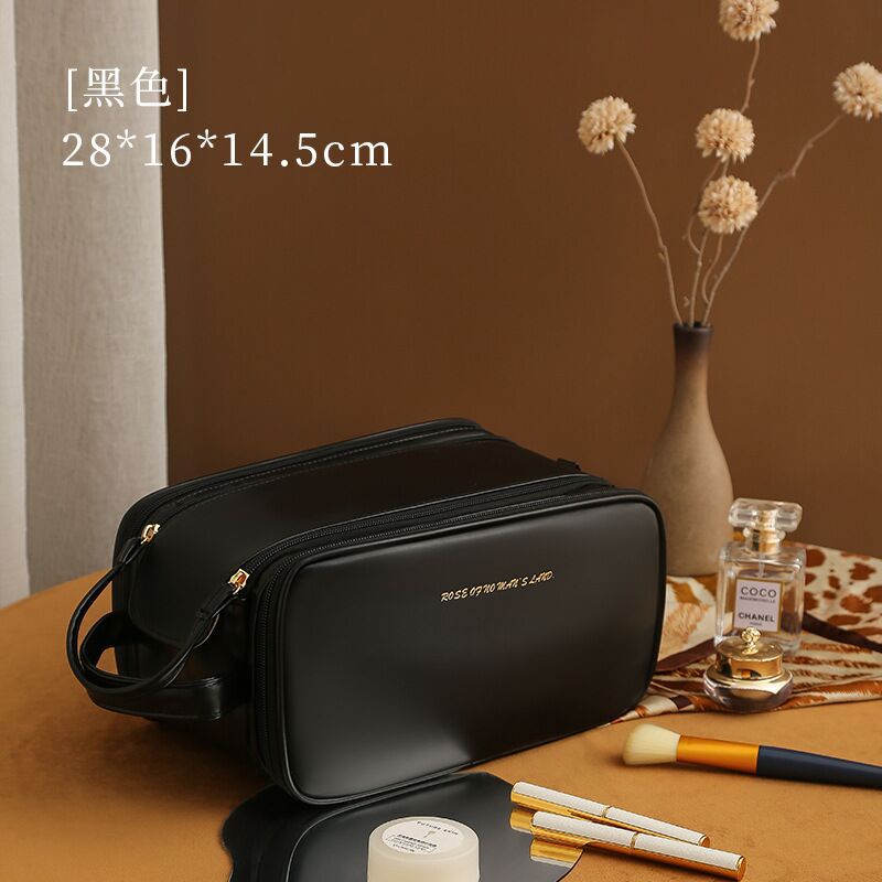 高颜値ポータブルPUダブルジッパー化粧バッグ大容量化粧品収納袋シンプルファッション収納バッグ代発|undefined