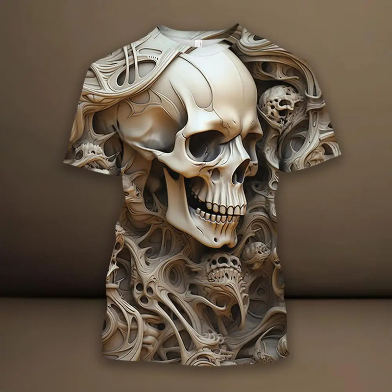 Cross-Border Hot-Selling Skull Armor Men's T-Shirt with 3D Printed Novelty Graphics, Fashionable Trendy Print, Round Neck, Short Sleeves Cross-Border Hot-Selling Skull Armor Men's T-Shirt with 3D Printed Novelty Graphics, Fashionable Trendy Print, Round Neck, Short Sleeves