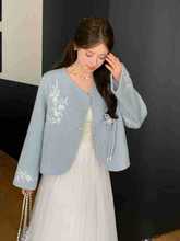 小个子短款手工双面羊毛大衣女 新中式国风蝴蝶双面羊毛 大衣外