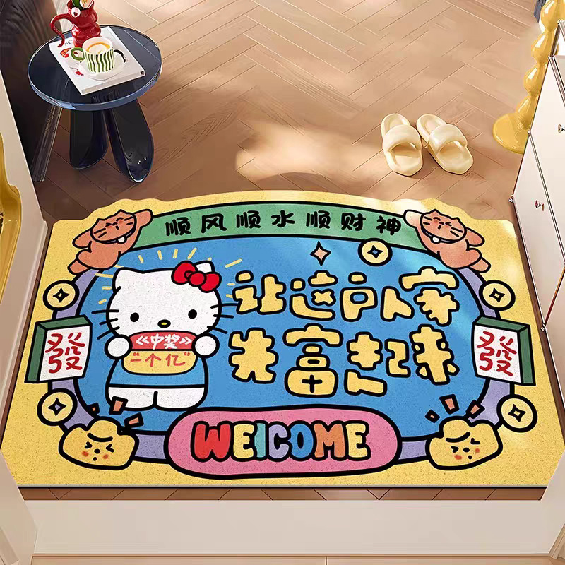 漫画ハローキティワイヤーフープフロアマット、お手入れ簡単、カット可能なPVCドアマット、滑り止め、汚れ防止、耐摩耗性、防塵フットマット|undefined