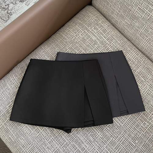 Hot girl half-body skirt, women's spring and autumn A-line culottes, high waist, slimming split gray suit skirt, women's black short skirt pants