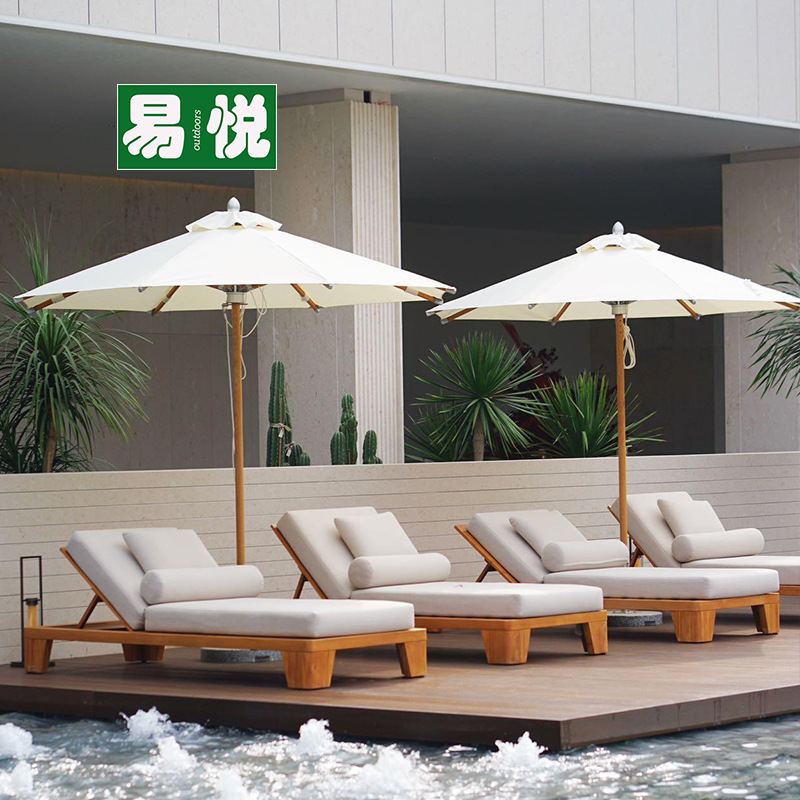 Villa al aire libre hotel piscina cama al aire libre agua protección solar patio cama de madera maciza al aire libre playa cama de madera
