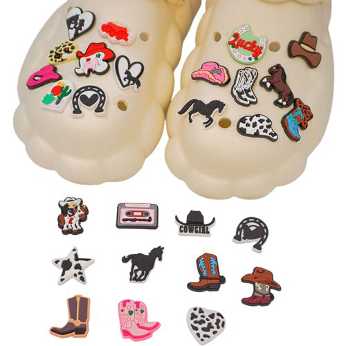Western Cowboy Shoes with Hole Hole Shoes Garden Shoes Flower Shoes Buckle Cross-border Bestselling 27-Piece Set Hole Shoes Accessory Soft Rubber