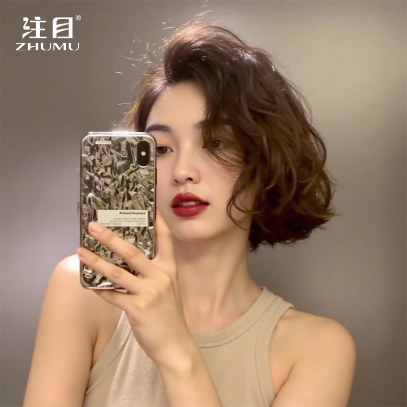 注目のかつらの女性の短いカールの本当の髪の全本当の髪の通気性の自然な本当の髪の波紋はレースの頭のカバーにアイロンをかけます。|undefined