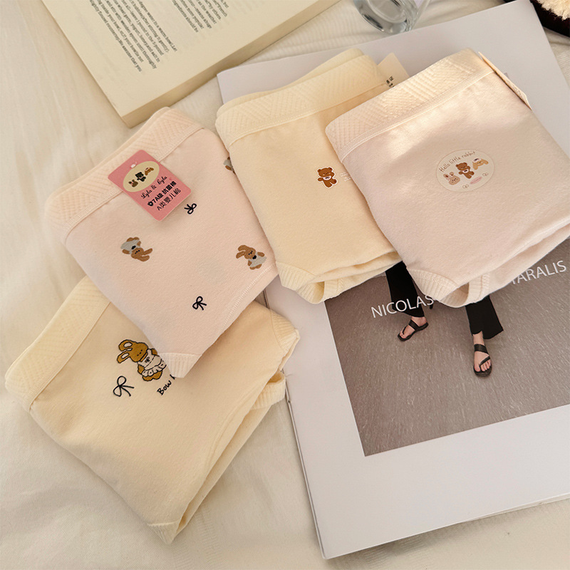 Cute and Sweet Bunny Puppy 7A Antibacterial Extended Crotch Underwear for Girls Ladies Student Briefs High Waist