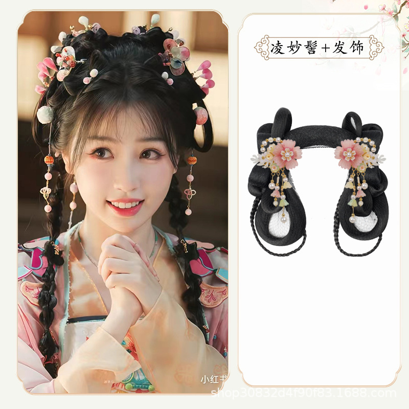 링미아오 번 + 핑크 코랄 헤어 액세서리 한 쌍