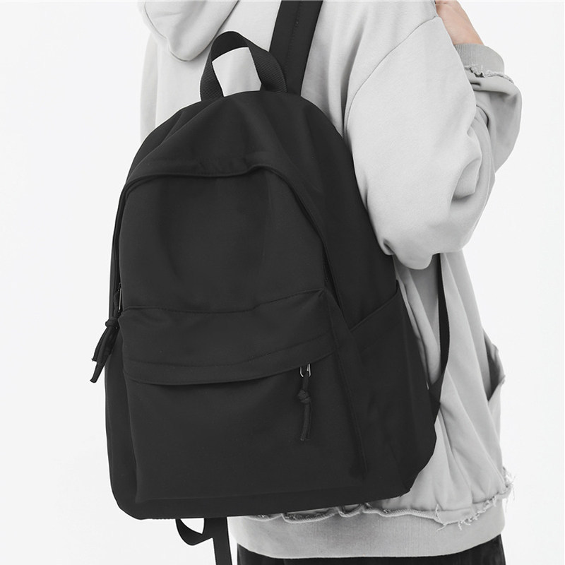Unbranded Black Schoolbag for Male College Students, High School and Junior High School Students, Men's Simple Solid Color Black Backpack, Backpack for Women
