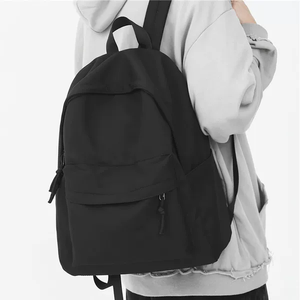 Unbranded Black Schoolbag for Male College Students, High School and Junior High School Students, Men's Simple Solid Color Black Backpack, Backpack for Women