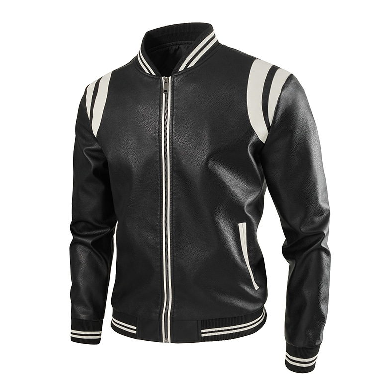 Herr bikerjacka i konstläder slim fit med ståkrage_voghion.com
