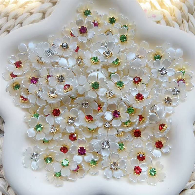Abs Imitation Shell Five-Petal Flower Vintage DIY Handmade Material Hairpin Accessory Single Claw Small Flower with Rhinestones and Pearls Plastic Embellishment Abs Imitation Shell Five-Petal Flower Vintage DIY Handmade Material Hairpin Accessory Single Claw Small Flower with Rhinestones and Pearls Plastic Embellishment