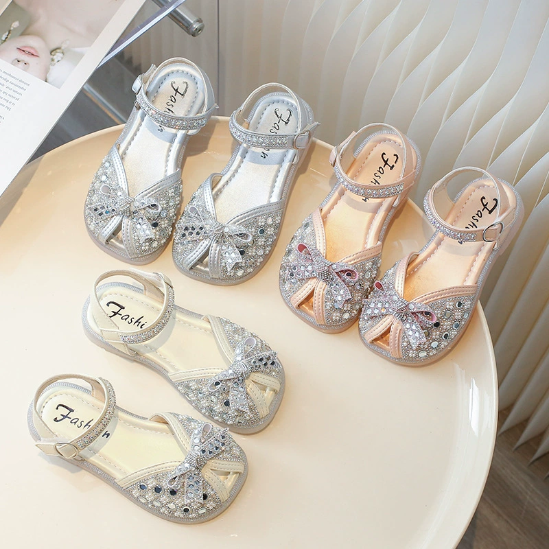 Summer sandals, children's shoes, beach footwear for princess with bow, Korean style, soft sole