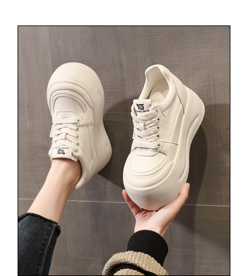 Giày sneaker nữ đế dày tăng chiều cao, mũi đầu to phong cách thể thao — ngọc trai trắng chi tiết 14