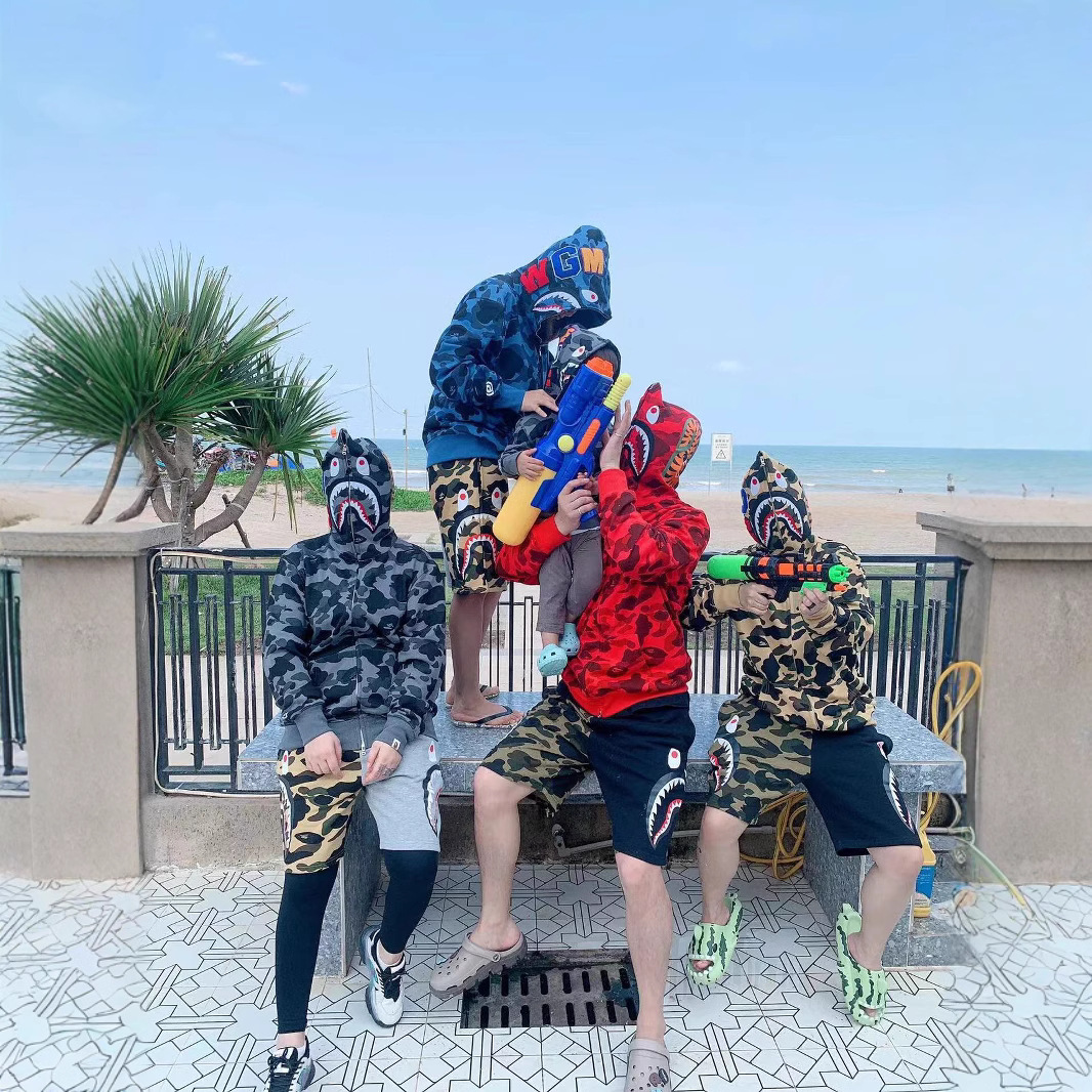 Sudadera de felpa con cabeza de tiburón de marca de moda transfronteriza para hombres y mujeres, sudadera fina de camuflaje informal, chaqueta cárdigan holgada con cremallera