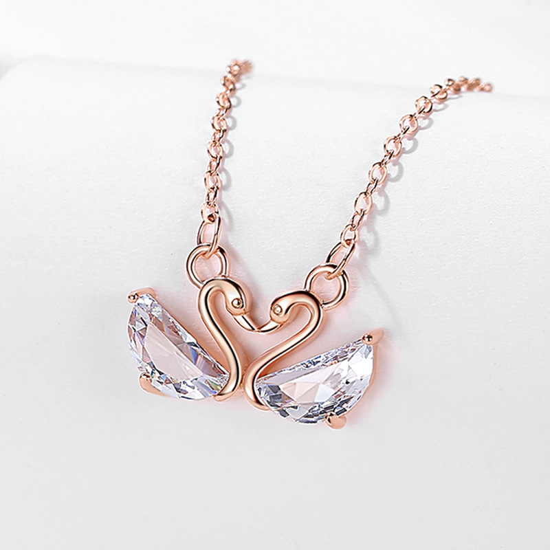 S925 plata diamante-incrustado Biyi doble collar de vuelo moda estilo coreano amor japonés y coreano estilo romántico Cisne clavícula cadena al por mayor