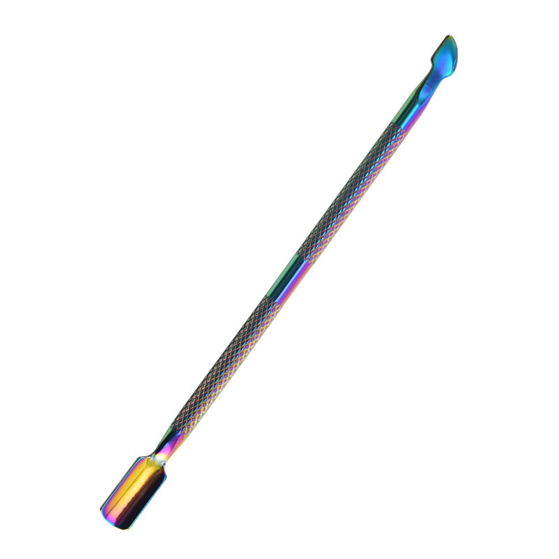 Uñas de acero inoxidable transfronterizas, empuje de acero para la piel muerta, empuje para quitar la armadura de doble cabezal, lima de uñas de titanio de color, herramienta para quitar la piel