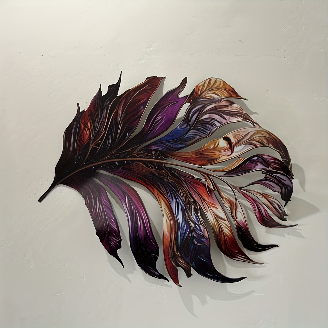 Metal feather decoration, wrought iron flat, living room wall, courtyard decoration_voghion.com