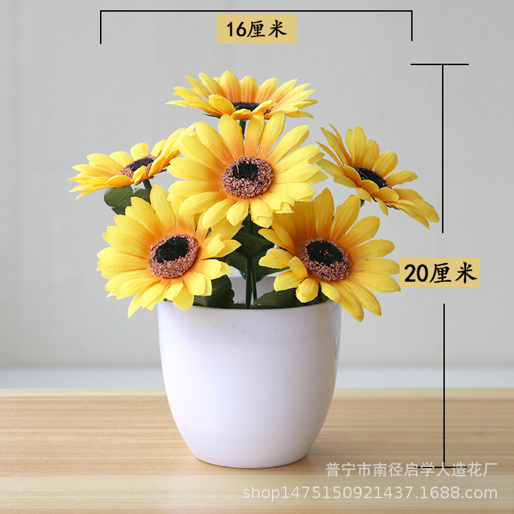 Simulated Flower and Green Plant Set Dining Table Small Potted Indoor Decoration Plastic Floral Round Pot Flower Bonsai Decoration