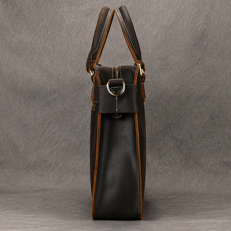 Retro one-shoulder bag, leather shoulder bag, laptop, cowhide