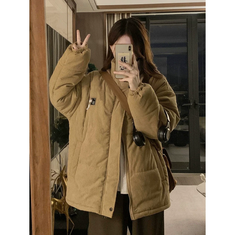 Corduroy winter keep warm down jacket for students, Korean style, increased thickness, for beloved