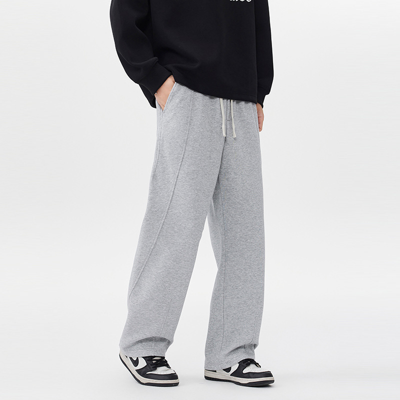 Pantalones pesados para hombres primavera 2025 otoño nuevo estilo relajado recto americano casual pantalones deportivos de algodón gris negro