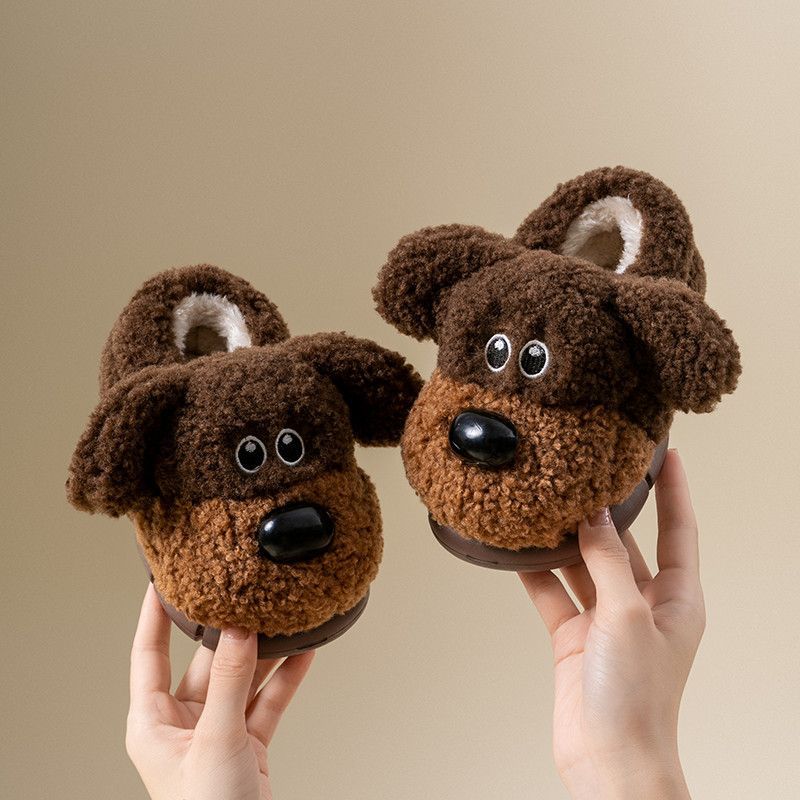 Puppy Kidsren's Cotton Slippers Boys Winter Home Indoor Non-Slip Kidsren's Baby Plush Bag Heel Warm Cotton Shoes