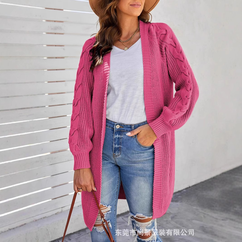 Cross-Border Autumn and Winter Women's Clothing European and American Amazon Cardigan Loose Knitted Sweater Long New Solid Color Long-Sleeved Sweater