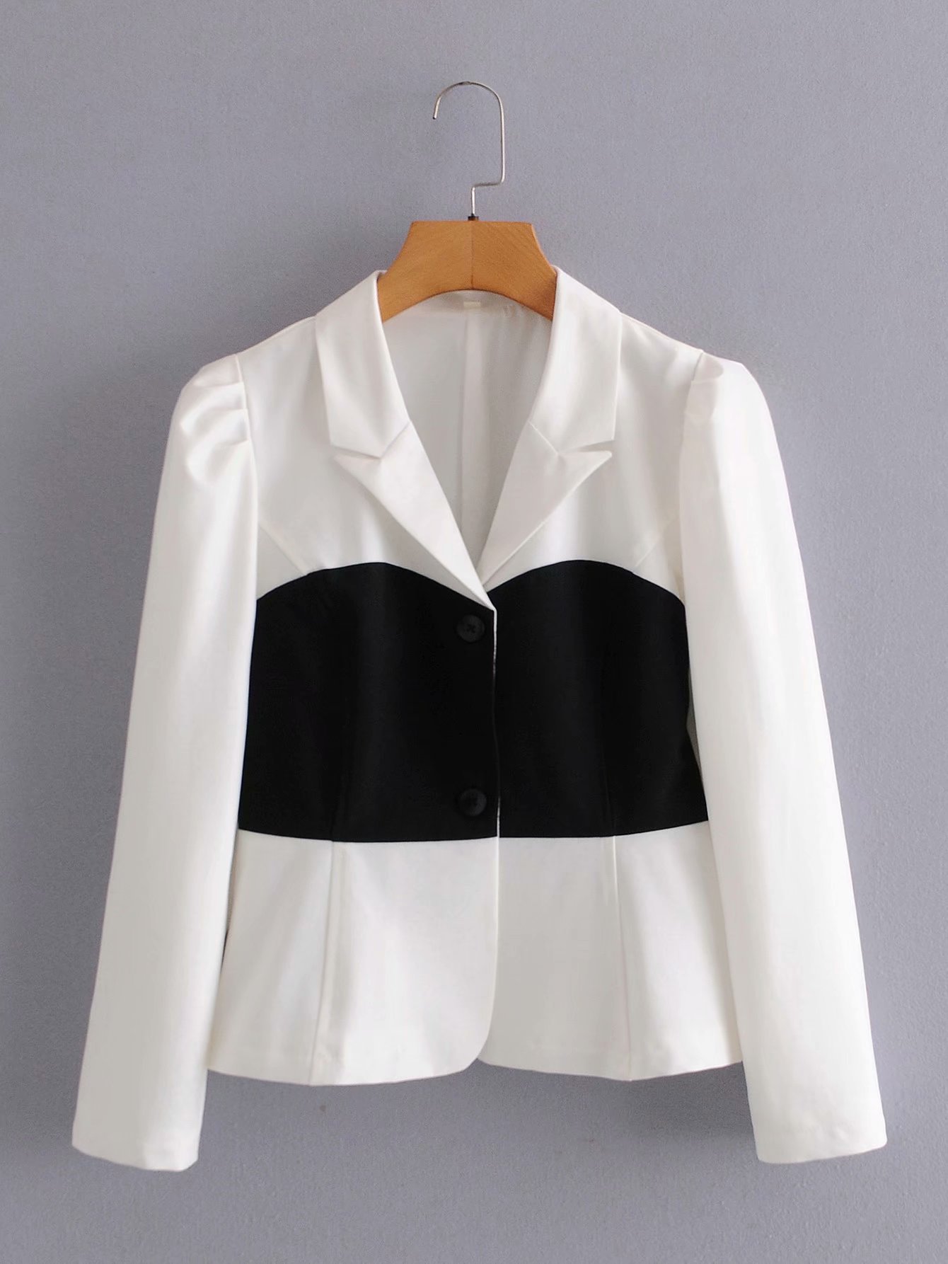 Retro stitching color button front blazer NSAM45464