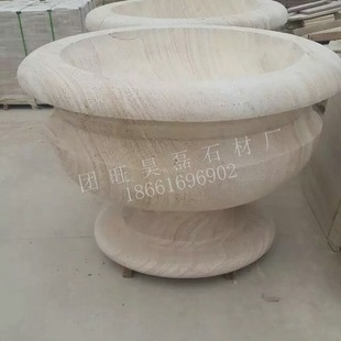 Supply yellow wood grain sandstone flower bowl with lines can be shaped