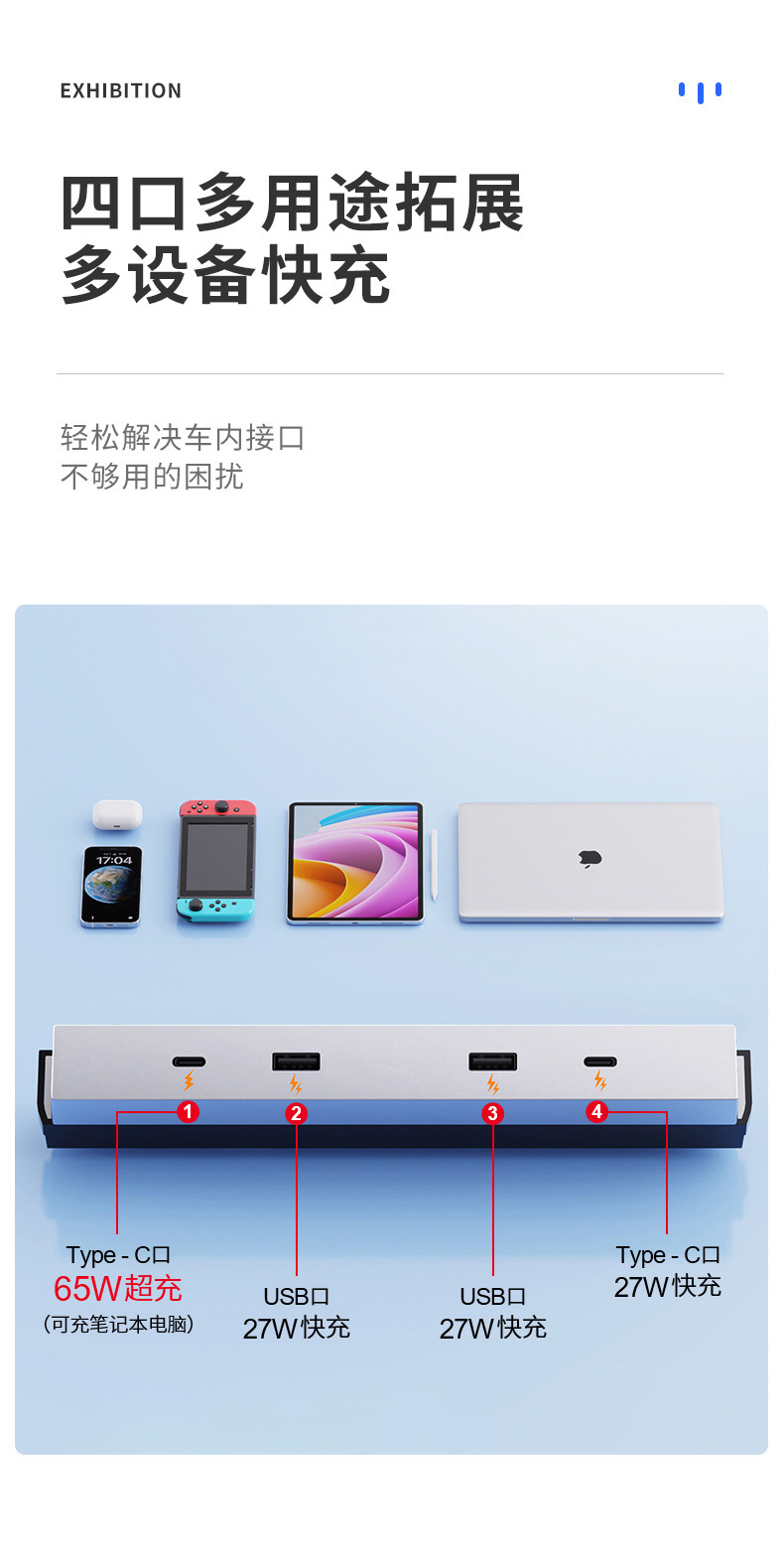 Suitable for Tesla's New Model 3/Y Central Control Expansion Dock H Adapter Accessories Car Fast Charging USB Splitter