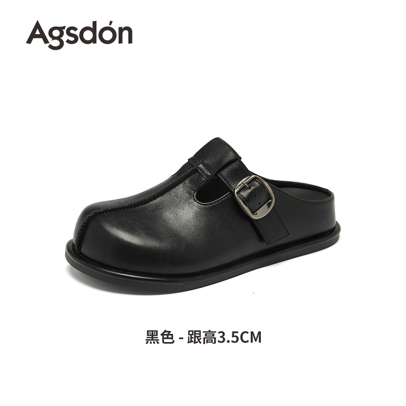 Augu Shi Deng grueso con suela pequeña piel Bocken zapatos de cabeza de medio trapezo para mujeres 2026 nuevos zapatos marrones de primavera británicos de un solo pie