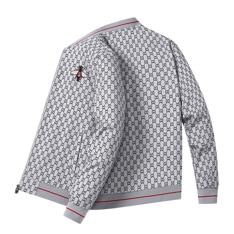 Chaqueta de los hombres de primavera y otoño nueva moda delgada chaqueta de cuello de béisbol bordado joven y de mediana edad casual impreso Top hombres