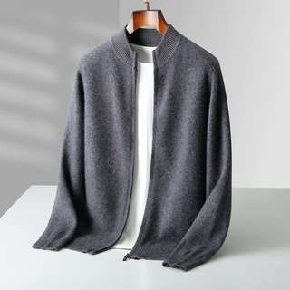 上衣sweater men半拉链100%羊毛开衫立领拉链毛衣外套保暖宽松