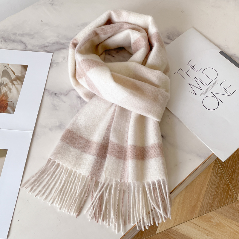 Selection of Australian Wool Pure Wool Plaid White Scarf British Unisex Couple's Winter Warm Scarf