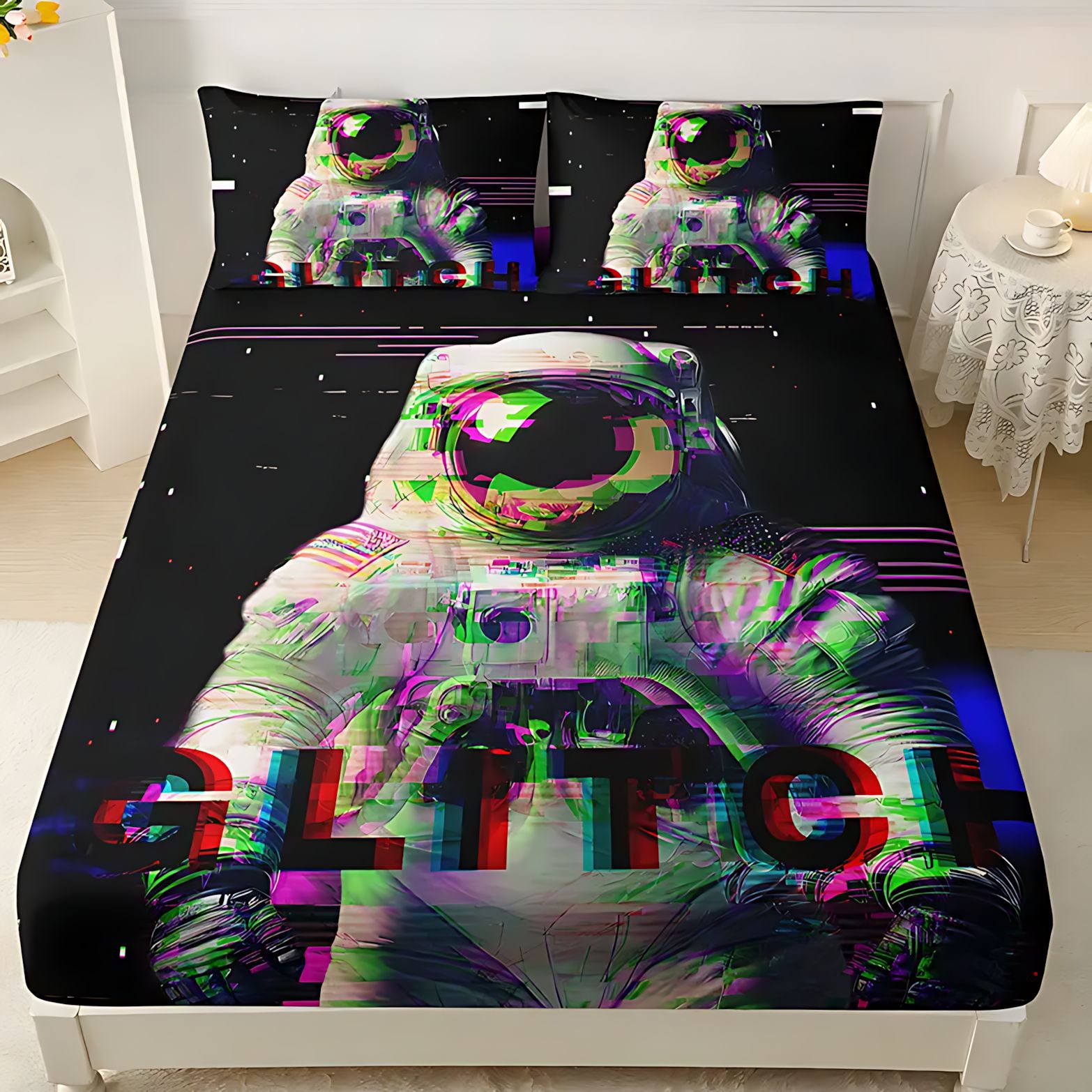 TEMU / JIT comercio exterior transfronterizo dibujos animados astronautas 3D impresión digital cama cama almohada kit para dibujar
