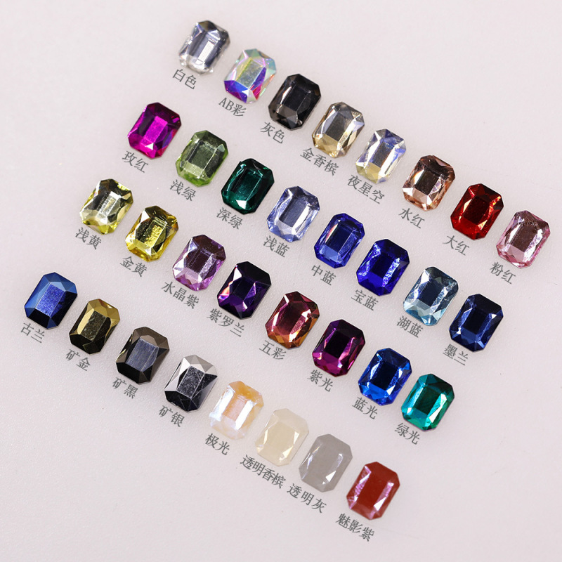 Manicure rectangular octagonal shaped diamond crystal glass champagne White AB colored diamond nail decoration large flat diamond Manicure rectangular octagonal shaped diamond crystal glass champagne White AB colored diamond nail decoration large flat diamond