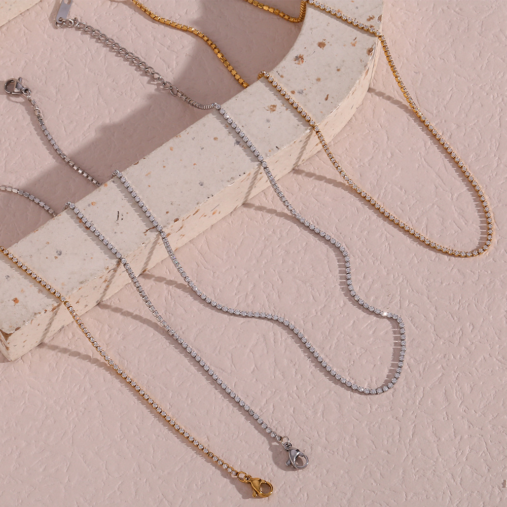 Simple Style Geometric Stainless Steel Necklace Plating Zircon Stainless Steel Necklaces