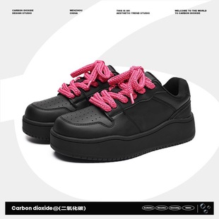 [Star Same Style] Shoes for Men and Women Spring New Dark Night Black Thick Sole Heightening Sneakers Casual Shoes Small Black Shoes