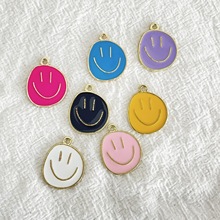DIY韩版饰品配件滴油合金挂件可爱笑脸耳环项链 吊坠temu款速卖通