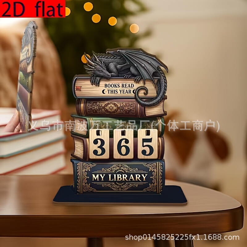 2D Flat Book Reading Log Book Medieval Dragon Book Reading Tracker Counter for Books Read This Year