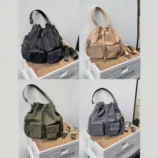Han Nier Korean-style Drawstring Water-repellent Nylon Bucket Bag Casual All-match Shoulder Bag Crossbody Bag