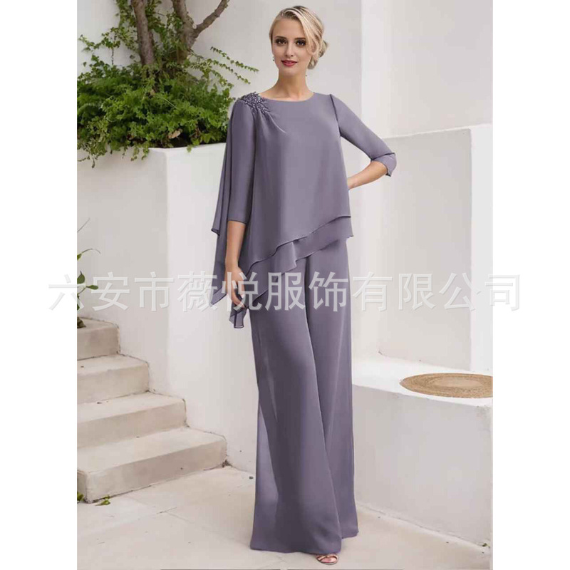 Foreign trade cross-border Amazon evening dress chiffon suit party mother's wear elegant wedding cardigan pantsuit dress for women Foreign trade cross-border Amazon evening dress chiffon suit party mother's wear elegant wedding cardigan pantsuit dress for women