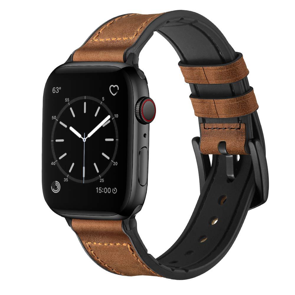 適用蘋果手錶帶Apple Watch8硅膠貼頭層真皮錶帶iWatch65SE代腕帶