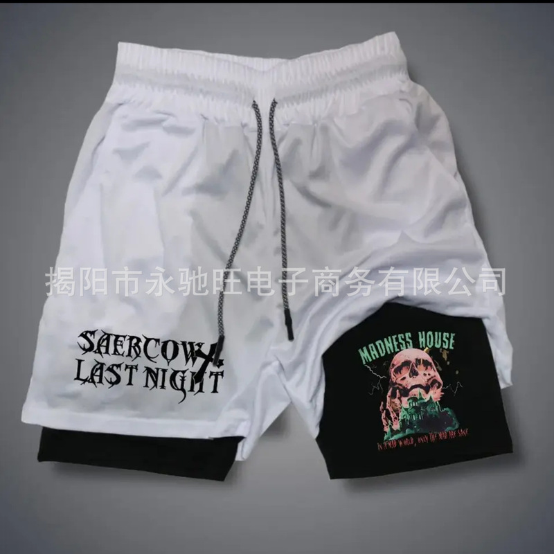 Diablo Style Cross-border AliExpress 2024 Summer New Men's Shorts Double Layer Two-in-One Sports Casual Pants