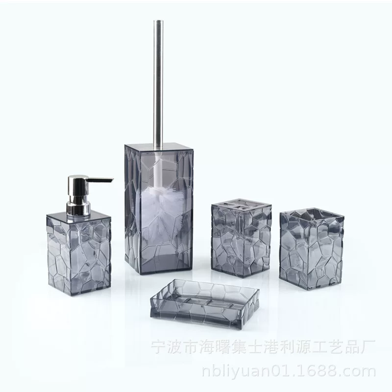 Acrylic set, container, toothbrush, soap holder, toilet